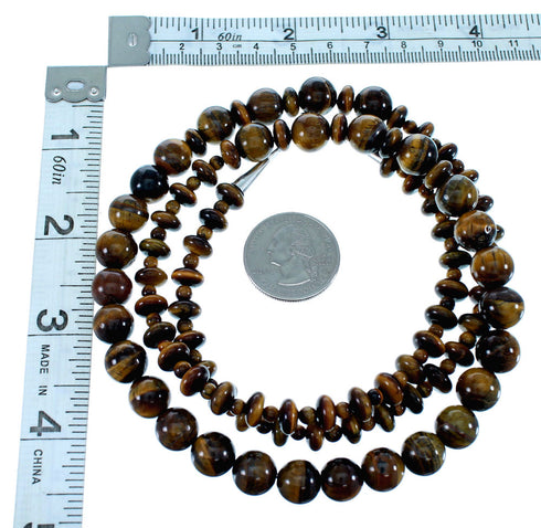 Native American Tiger Eye Sterling Silver Bead Necklace SX108089